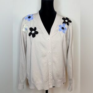 Aaeda Teagan daisy Flower Cardigan beige black blue felted flowers cottagecore M